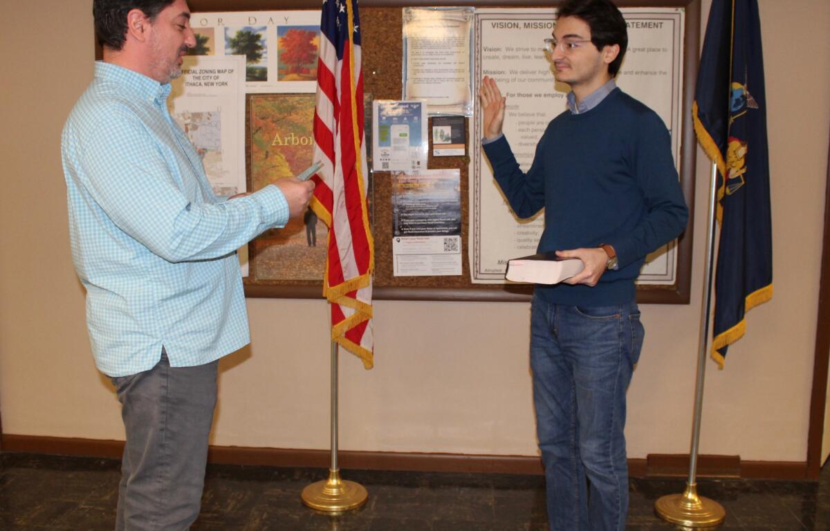 Clyde Lederman getting sworn in after winning a seat on the Ithaca Common Council in 2023 (provided)