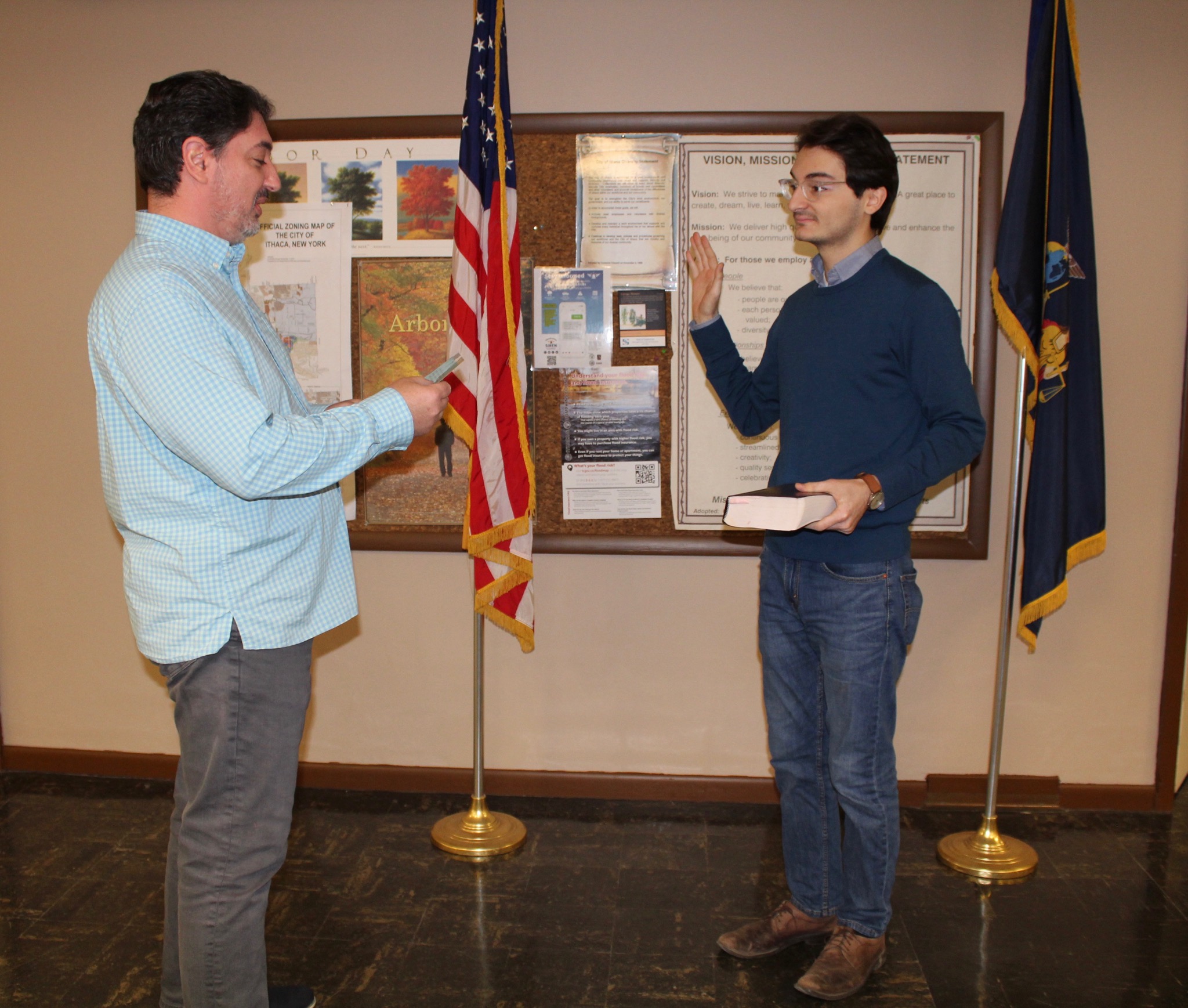 Clyde Lederman getting sworn in after winning a seat on the Ithaca Common Council in 2023 (provided)