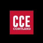 CCE Cortland logo: white text on a red square background, with 'CCE' large and 'CORTLAND' beneath