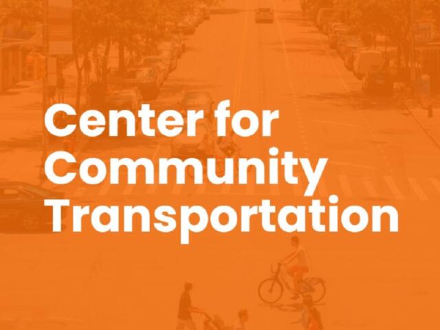 Orange-tinted street scene banner reading 'Center for Community Transportation' in large white text.