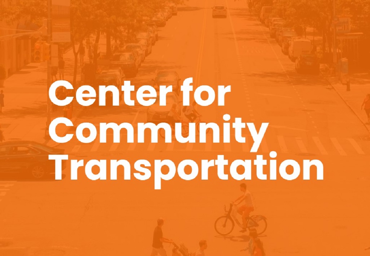 Orange-tinted street scene banner reading 'Center for Community Transportation' in large white text.