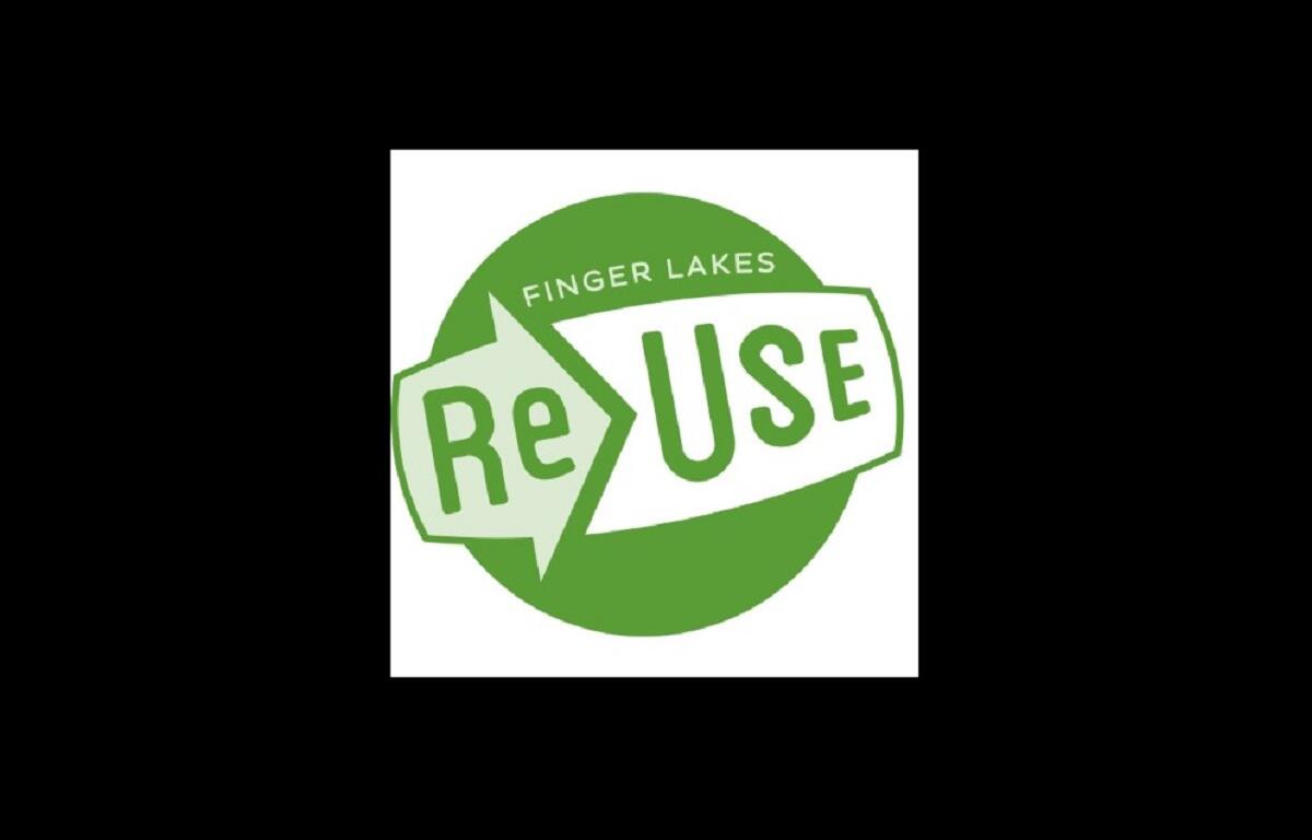 Finger Lakes ReUse logo: green circle with a slanted white banner showing 'REUSE' and 'FINGER LAKES' text above.