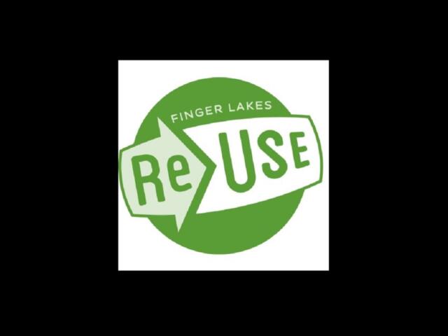 Finger Lakes ReUse logo: green circle with a slanted white banner showing 'REUSE' and 'FINGER LAKES' text above.