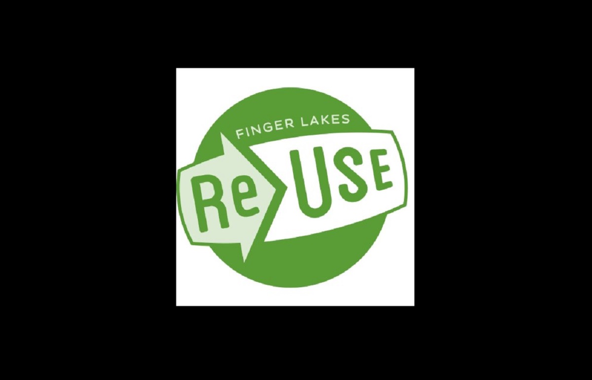 Finger Lakes ReUse logo: green circle with a slanted white banner showing 'REUSE' and 'FINGER LAKES' text above.