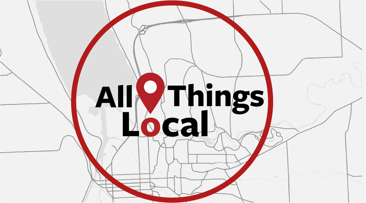 Logo: red map pin inside a red circle over a gray map, with bold text 'All Things Local'.