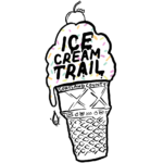 Illustrated ice cream cone with sprinkles and the words 'Ice Cream Trail' across the scoop, Cortland County below.