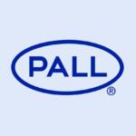 PALL logo: blue wordmark inside an oval, on a pale blue background.