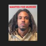Wanted poster with 'WANTED FOR MURDER' in red text; photo of a man with dreadlocks and a beige hoodie in a mugshot style
