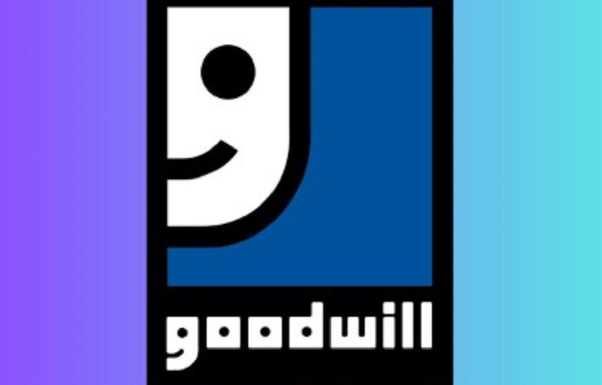 Goodwill logo with a white curved smile inside a blue square, black border, and the word 'goodwill' beneath.